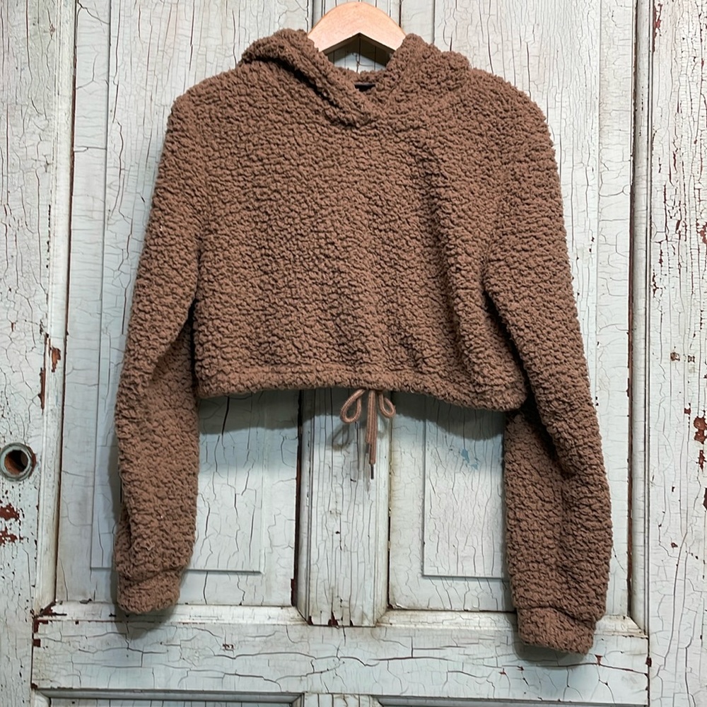 Ladies Shein Cropped Sherpa Hoodie